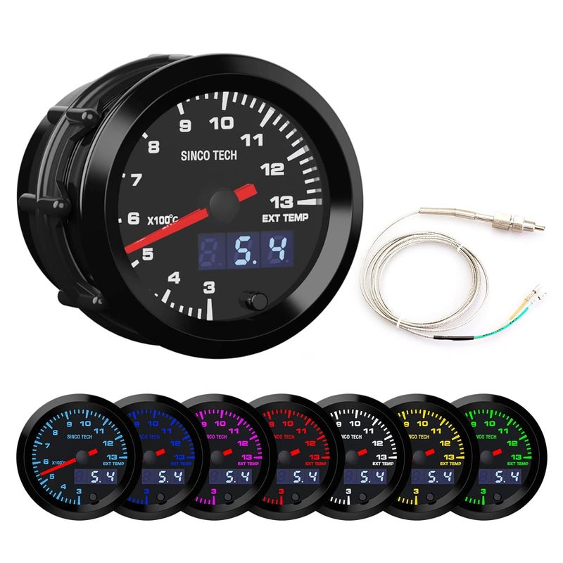 SINCO TECH 52mm Gauge Car Meter Digital Display Pointer 7 Colors Backlight 12V Universal Gauge Kit…… (Exhaust Temperature Gauge) - Image 1